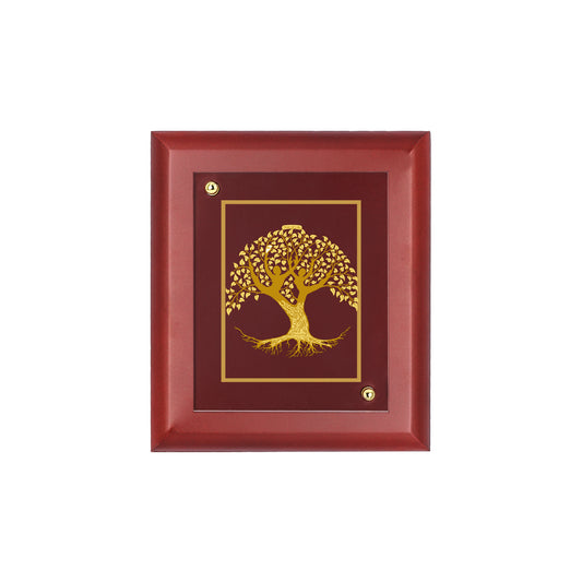 DIVINITI 24K Gold Plated Foil Tree Of Life Wall Hanging Wooden Photo Frame Idol for Living Room, Office Room, Table Top, Gift | MDF Size 1 (16.7x14.2 CM)