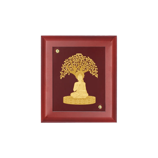 DIVINITI 24K Gold Plated Foil Lord Buddha With Tree Elegant Wooden Photo Frame Idol for Wall Hanging, Home & Office Decor, Luxury Gift | MDF Size 1 (16.7x14.2 CM)