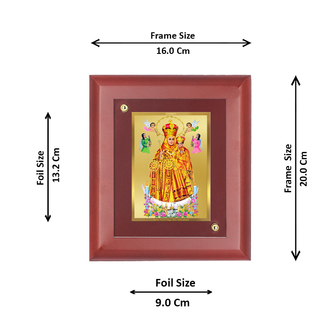 DIVINITI 24K Gold Plated Foil Lady of Health Wall Photo Frame, Table Decor Wooden Wall Photo Frame and Religious Photo Frame Idol For Pooja, Gifts Items MDF Size 2 (20x16 CM)