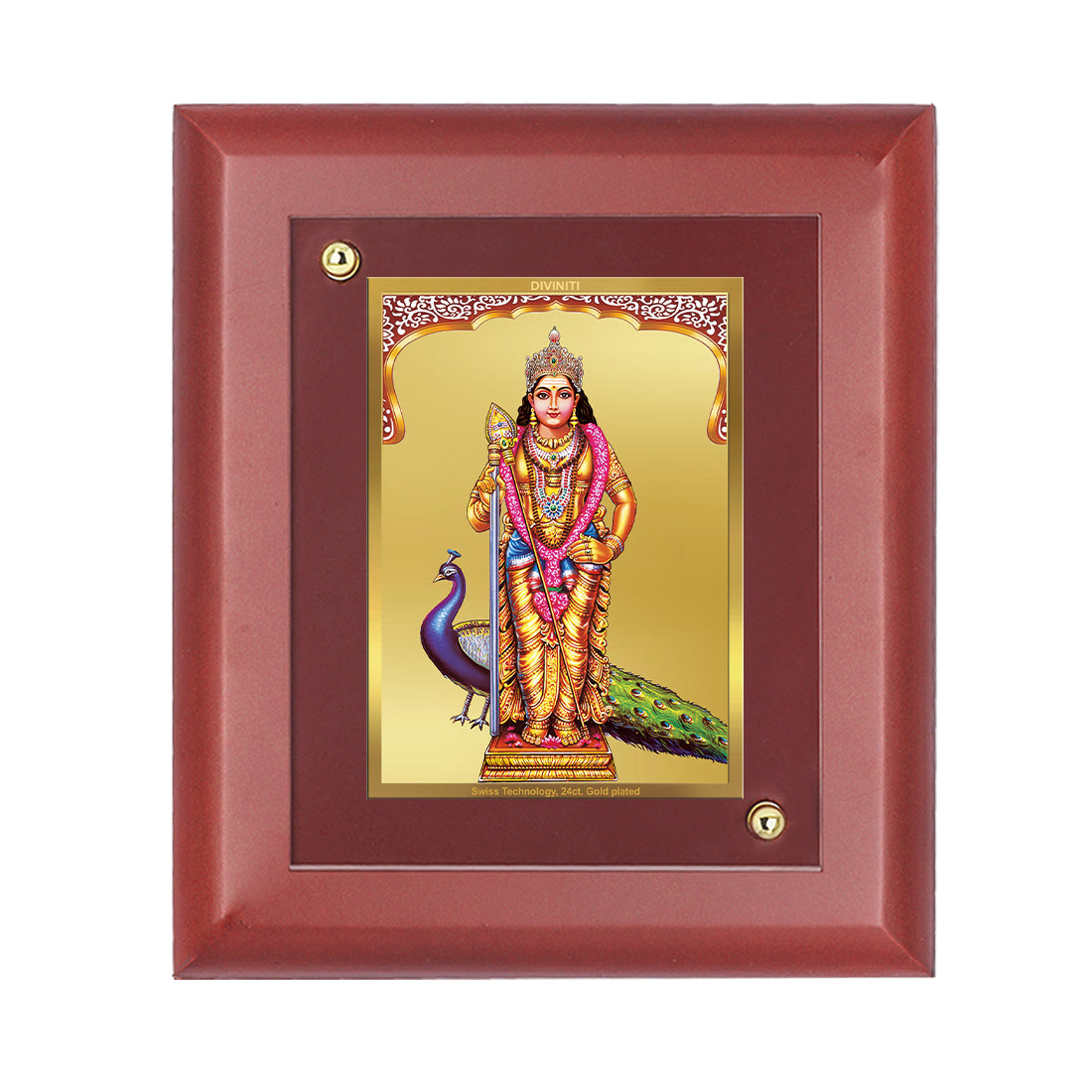 DIVINITI 24K Gold Plated Foil Murugan Wall Photo Frame, Table Decor| Wooden Wall Photo Frame and Religious Photo Frame Idol For Pooja, Gifts Items MDF Size 2 (20x16 CM)