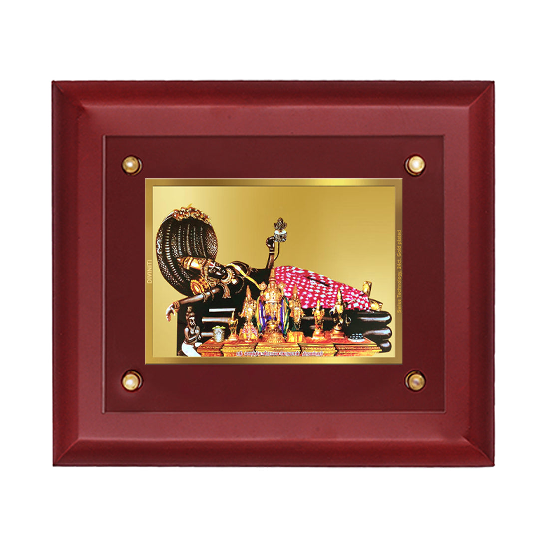 DIVINITI 24K Gold Plated Vishnu-3 Wall Photo Frame Wooden Wall Frame With Foil Religious Photo Frame Idol For Prayer, Gifts Items MDF S2.5 (25.1X20.1 CM)