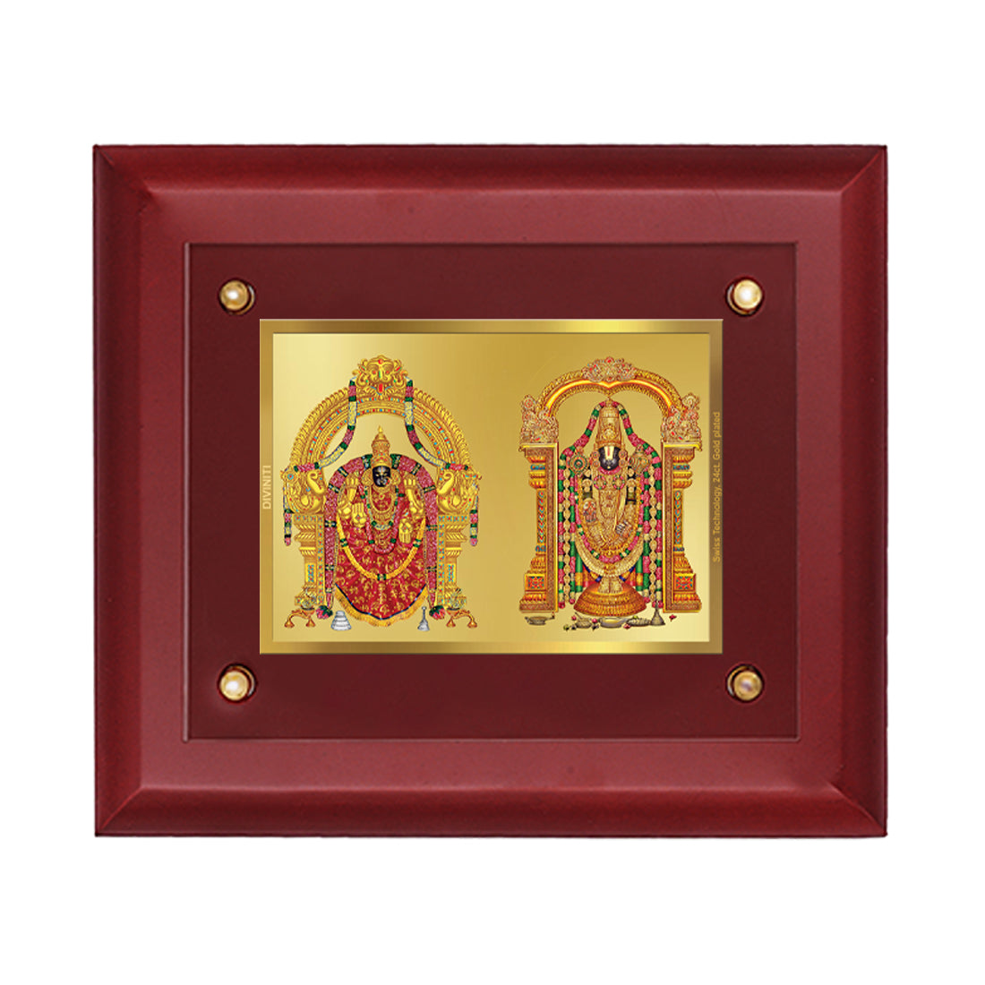 DIVINITI 24K Gold Plated Padmavati Balaji Wall Photo Frame Wooden Wall Frame With Foil Religious Photo Frame Idol For Prayer, Gifts Items MDF S2.5 (25.1X20.1 CM)