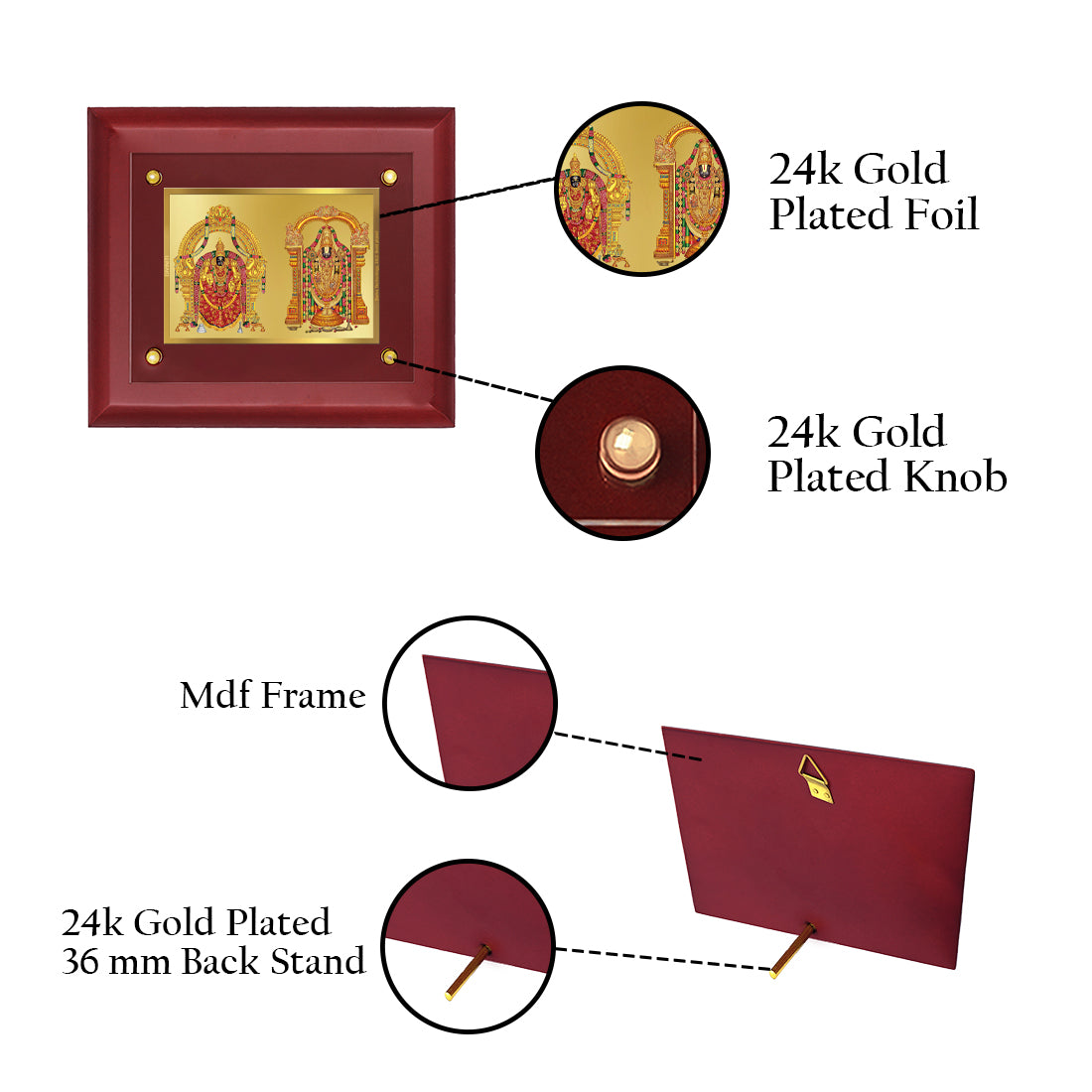 DIVINITI 24K Gold Plated Padmavati Balaji Wall Photo Frame Wooden Wall Frame With Foil Religious Photo Frame Idol For Prayer, Gifts Items MDF S2.5 (25.1X20.1 CM)