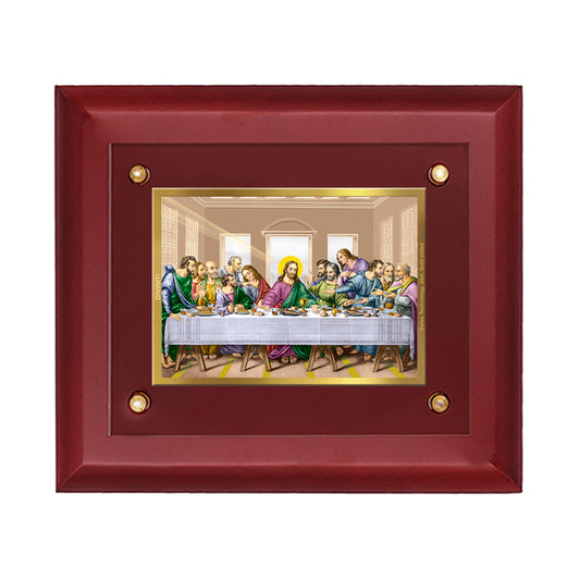 DIVINITI 24K Gold Plated The Last Supper Wall Photo Frame Wooden Wall Frame With Foil Religious Photo Frame Idol For Prayer, Gifts Items MDF S2.5 (25.1X20.1 CM)