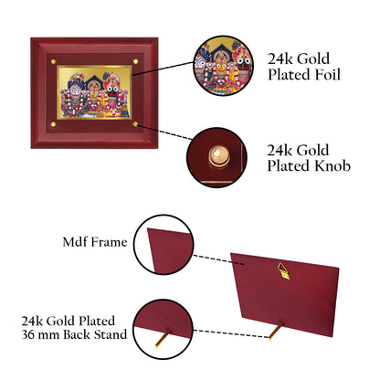 DIVINITI 24K Gold Plated Jagannath-2 Wall Photo Frame Wooden Wall Frame With Foil Religious Photo Frame Idol For Prayer, Gifts Items MDF S2.5 (25.1X20.1 CM)