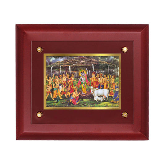 DIVINITI 24K Gold Plated Goverdhan Wall Photo Frame Wooden Wall Frame With Foil Religious Photo Frame Idol For Prayer, Gifts Items MDF S2.5 (25.1X20.1 CM)