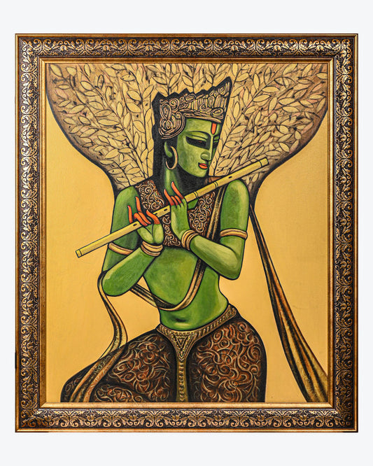 Handmade Krishna Playing Flute Painting| Wall Decoration Painting with Divine Illustration| Stunning & Durable Wall Art| A Perfect Gift Option For Special Occasions|