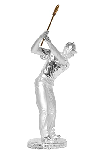 Diviniti Golf Trophy Idol for Events, Tournaments, Championship| 999 Silver Plated Sculpture of Man Golfer| Idol for Winner, Champions and Award Decorations| Trophy For Golf (9.2 X 9 X 26.5 CM)