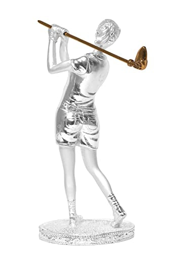 Diviniti Golf Trophy Idol for Events, Tournaments, Championship| 999 Silver Plated Sculpture of Woman Golfer| Idol for Winner, Champions and Award Decorations| Trophy For Golf (9.5 X 9.7 X 22 CM)