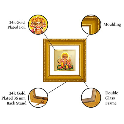 DIVINITI 24K Gold Plated Panchmukhi Hanuman Wooden Exquisite Wall Photo Frame Idol for Puja Room, Table Top, Home Decor, Workshop, Gifts | DG101S1A (10x10 CM)