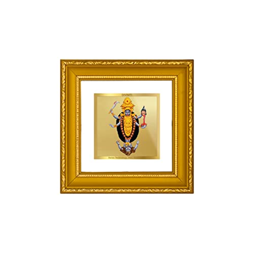 DIVINITI 24K Gold Plated Foil Maa Kali Wooden Modern Photo Frame Idol for Wall Hanging, Puja Room, Table Top, Home Decor, Workshop, Gifts | DG101S1A (10x10 CM)