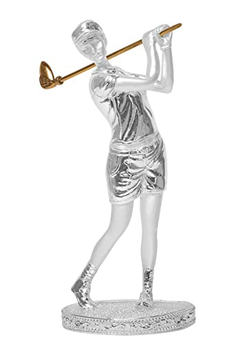 Diviniti Golf Trophy Idol for Events, Tournaments, Championship| 999 Silver Plated Sculpture of Woman Golfer| Idol for Winner, Champions and Award Decorations| Trophy For Golf (9.5 X 9.7 X 22 CM)