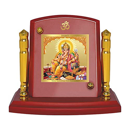 Diviniti 24K Gold Plated Ganesha Photo Frame for Car Dashboard, Home Decor, Tabletop, Puja Room, Showpiece and Gift  MDF1BP+ (6.5x5.5 CM)