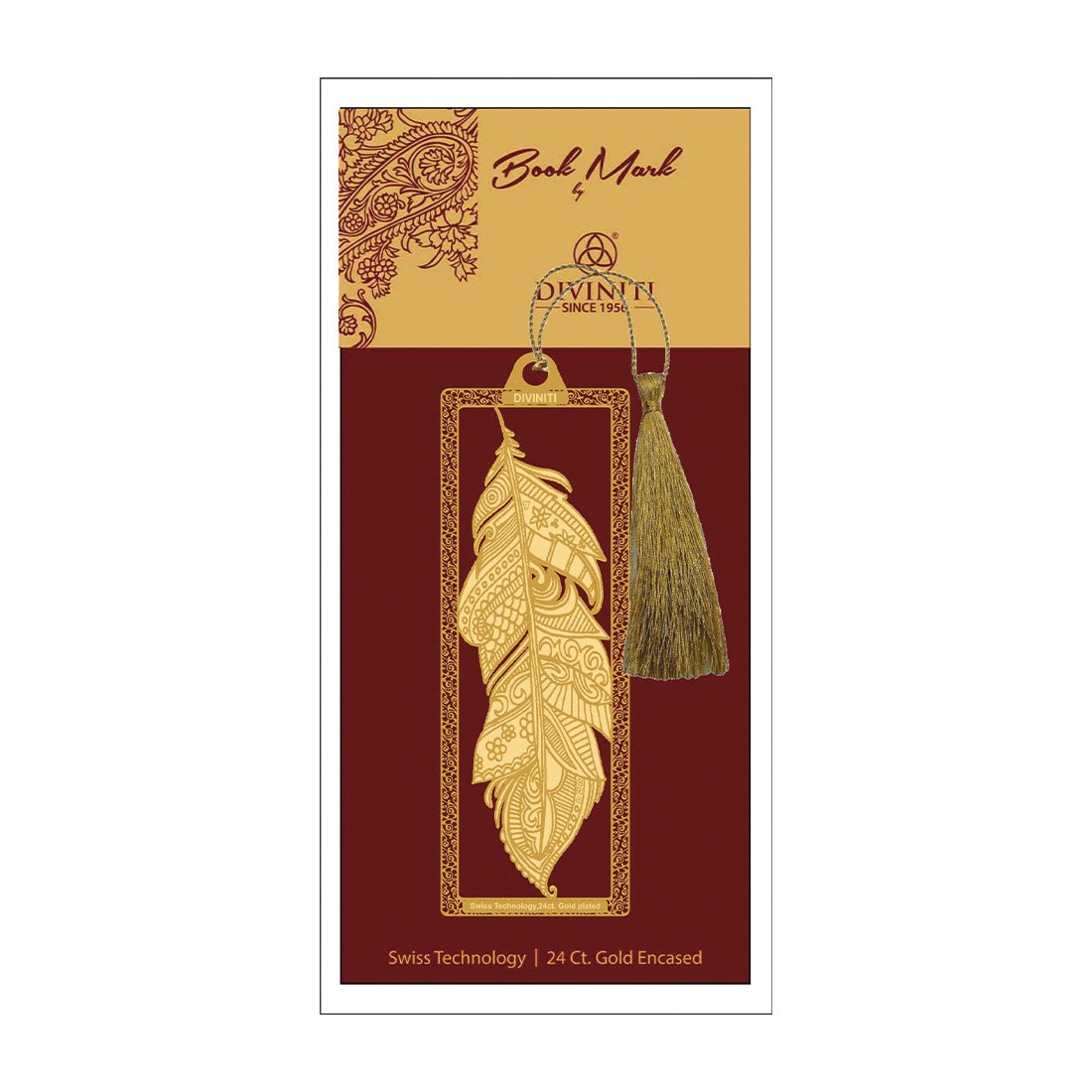 Diviniti 24K Gold Plated Bookmark with String | Design - Leaf | Size -10cm x 4cm|Luxury Gifting