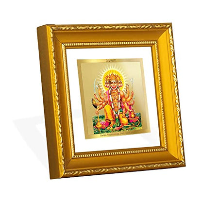 DIVINITI 24K Gold Plated Panchmukhi Hanuman Wooden Exquisite Wall Photo Frame Idol for Puja Room, Table Top, Home Decor, Workshop, Gifts | DG101S1A (10x10 CM)