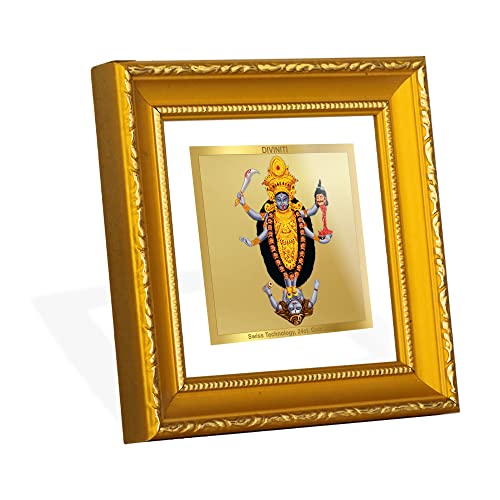 DIVINITI 24K Gold Plated Foil Maa Kali Modern Photo Frame Idol for Wall Hanging, Puja Room, Table Top, Home Decor, Workshop, Gifts|DG101S1A (10x10 CM)