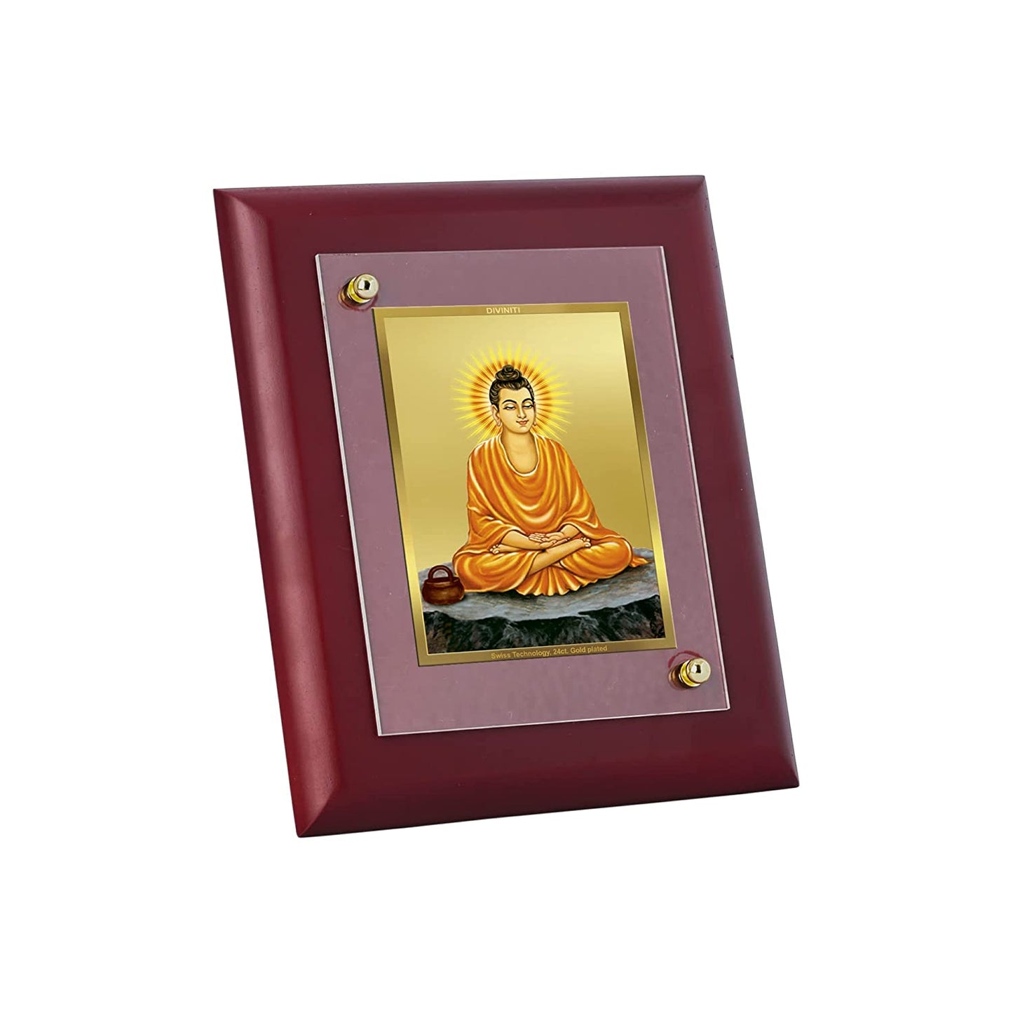 Diviniti 24K Gold Plated Buddha Photo Frame Home & Office Decor, Tabletop, Puja Room, Workshop, Gift Items | MDFS2 (20x16 CM)