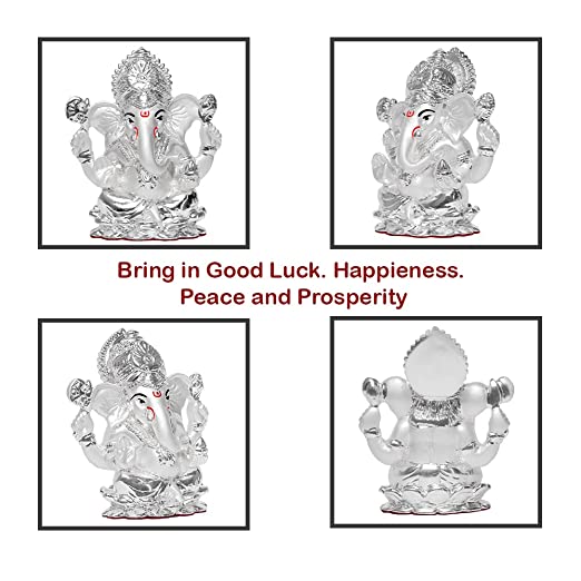 DIVINITI 999 Silver Plated Lord Ganesha Idol Statue For Home Decor, Workshop, Office, Luxury Gift (9.5x7.5 CM)