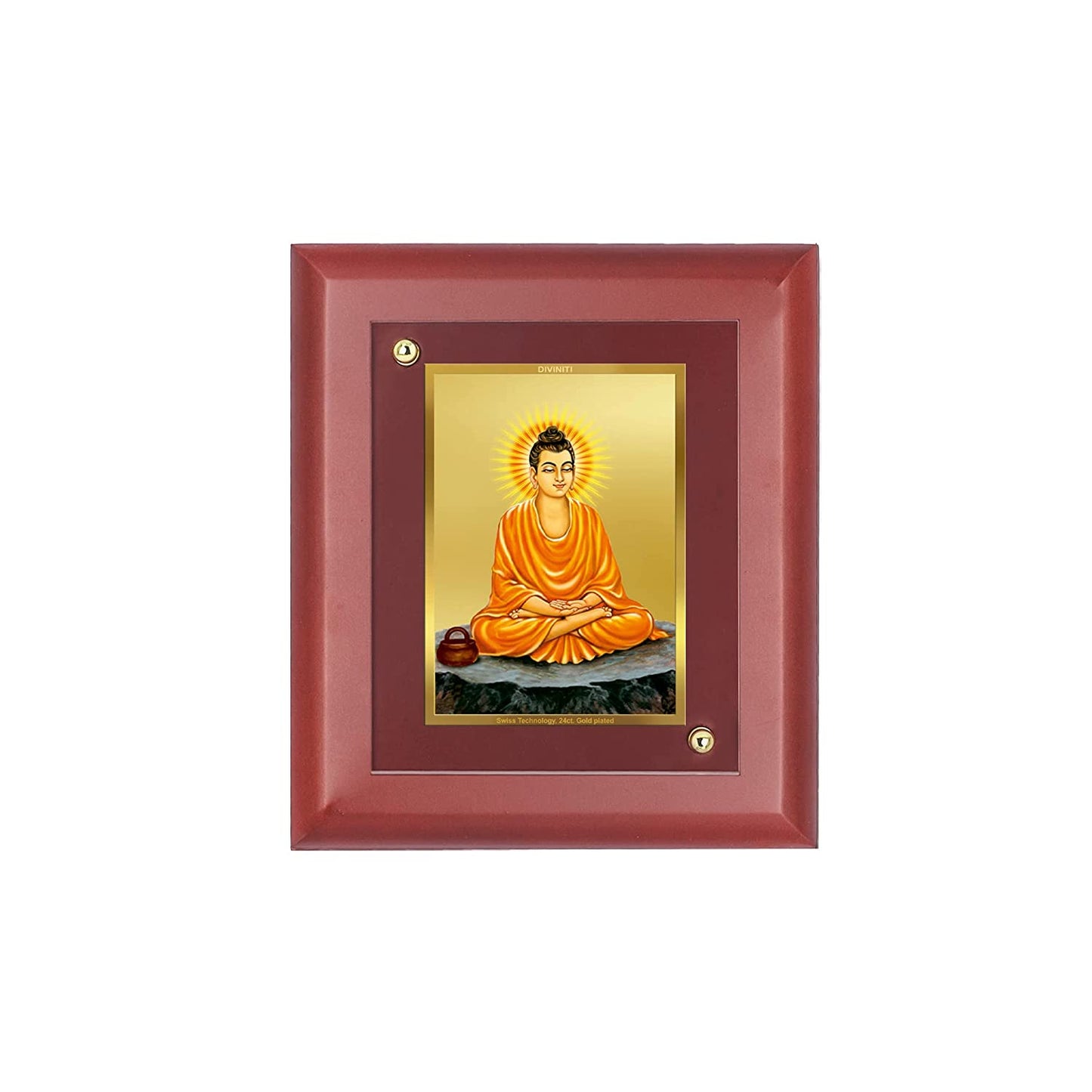 Diviniti 24K Gold Plated Buddha Photo Frame Home & Office Decor, Tabletop, Puja Room, Workshop, Gift Items | MDFS2 (20x16 CM)