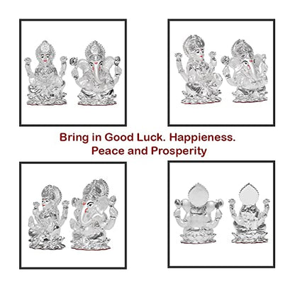 DIVINITI 999 Silver Plated Lakshmi Ganesha Idol For Home Decor, Worship, Festival Gift (9.5 X 6.5 CM)