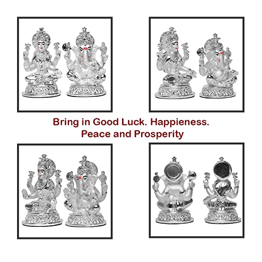 DIVINITI 999 Silver Plated Lakshmi Ganesha Idol For Home Decor, Diwali Gift, Puja Room (10 X 7 CM)