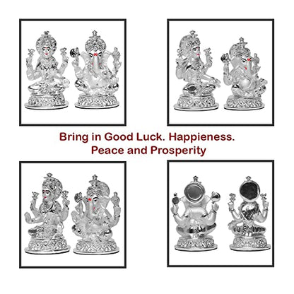 DIVINITI 999 Silver Plated Lakshmi Ganesha Idol For Home Decor, Diwali Gift, Puja Room (10 X 7 CM)