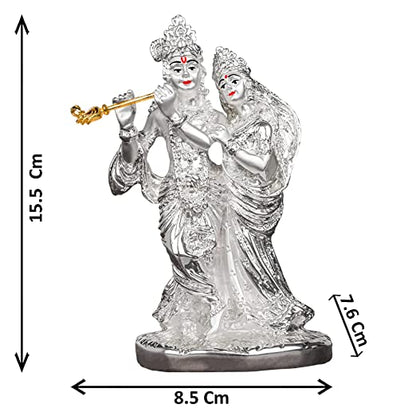 DIVINITI Elegant 999 Silver Plated Goddess Radha and Lord Krishna Statue For Devotion, Spiritual, and Love | Idol For Home Decor, Workshop (15.5x8.5x7.6 CM)