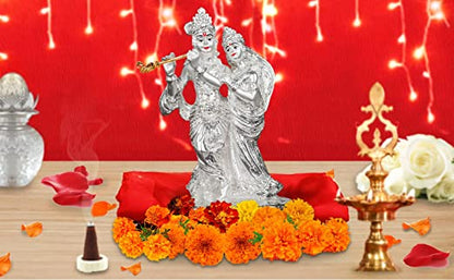 DIVINITI Elegant 999 Silver Plated Goddess Radha and Lord Krishna Statue For Devotion, Spiritual, and Love | Idol For Home Decor, Workshop (15.5x8.5x7.6 CM)