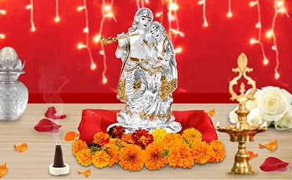 DIVINITI 999 Silver Plated Goddess Radha and Lord Krishna Statue Idol For Home Decor Showpiece, Table Top, Puja Room, Luxury Gift (11.4x6x4.7 CM)