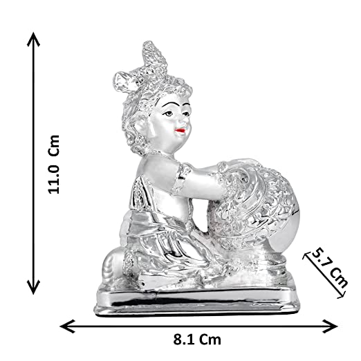 DIVINITI 999 Silver Plated Lord Bal Gopal Idol Exquisite Divine Statue For Home Decor, Office Table Top, Workshop, Puja Room & Gift (11x8.1x5.7 CM)