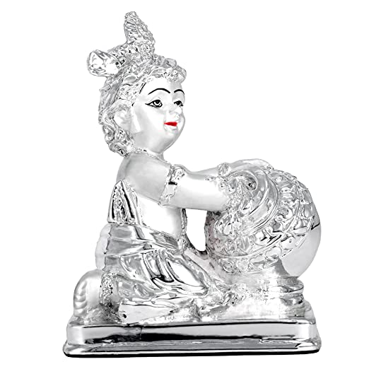 DIVINITI 999 Silver Plated Lord Bal Gopal Idol Exquisite Divine Statue For Home Decor, Office Table Top, Workshop, Puja Room & Gift (11x8.1x5.7 CM)