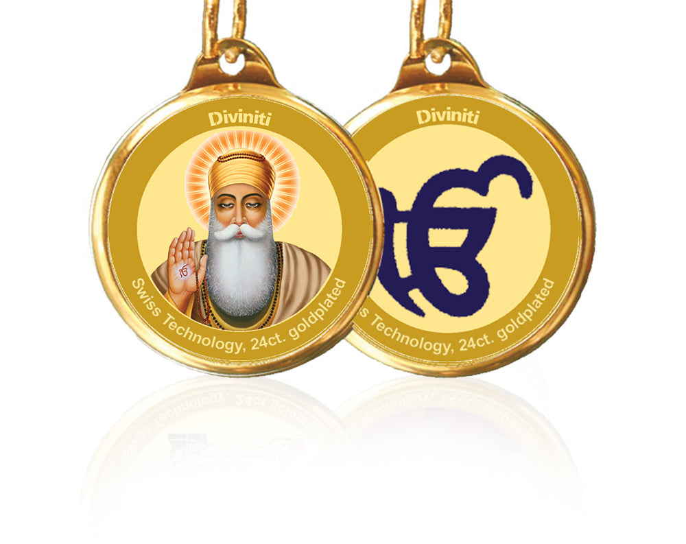 Diviniti 24K Gold Plated Gurunanak & Ek Omkar 18MM Double Sided Pendant For Men, Women & Kids