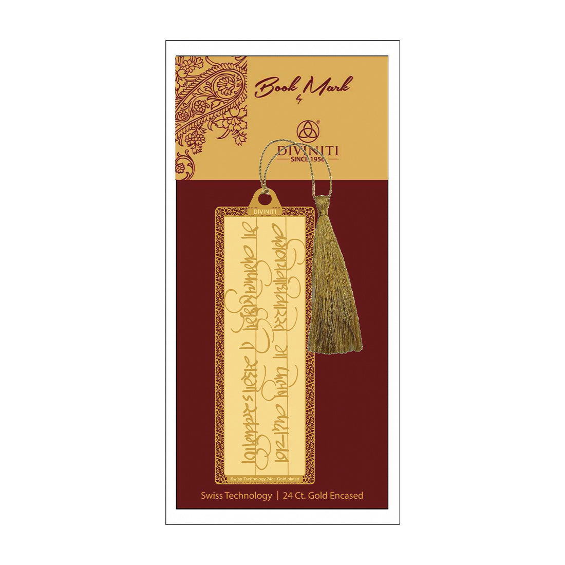 Diviniti 24K Gold Plated Bookmark with String | Design - Geeta Shloka | Size -10cm x 4cm|Luxury Gifting