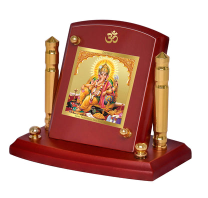 Diviniti 24K Gold Plated Ganesha Photo Frame for Car Dashboard, Home Decor, Tabletop, Puja Room, Showpiece and Gift  MDF1BP+ (6.5x5.5 CM)