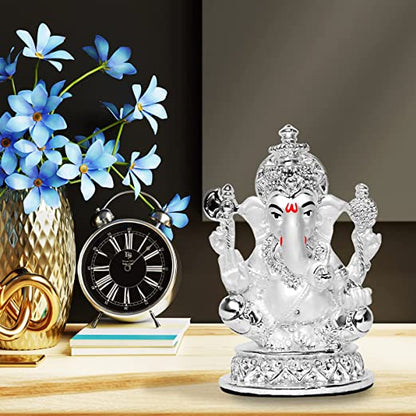 DIVINITI 999 Silver Plated Lord Ganesha Idol For Home Decor, Showpiece, Table Top, Puja Room, Gift (10x7 CM)