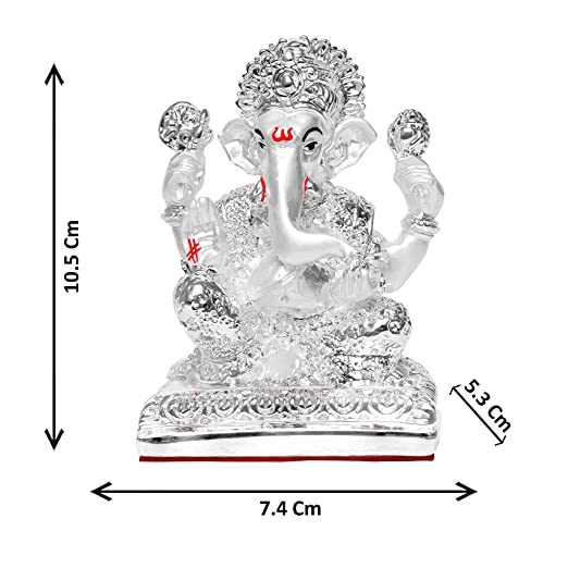 DIVINITI 999 Silver Plated Sculpture Of Lord Ganesha Figurine Religious Idol For Puja Room, Office Desk, Gift (7.4x5.3x10.5 CM)