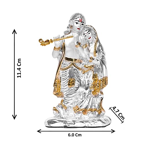 DIVINITI 999 Silver Plated Goddess Radha and Lord Krishna Statue Idol For Home Decor Showpiece, Table Top, Puja Room, Luxury Gift (11.4x6x4.7 CM)