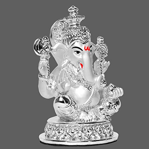 DIVINITI 999 Silver Plated Lord Ganesha Idol For Home Decor, Showpiece, Table Top, Puja Room, Gift (10x7 CM)