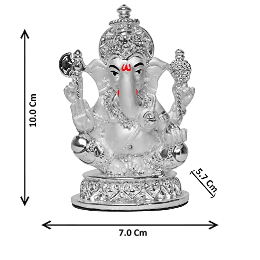 DIVINITI 999 Silver Plated Lord Ganesha Idol For Home Decor, Showpiece, Table Top, Puja Room, Gift (10x7 CM)