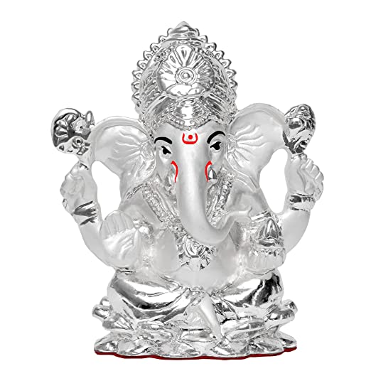 DIVINITI 999 Silver Plated Lord Ganesha Idol Statue For Home Decor, Workshop, Office, Luxury Gift (9.5x7.5 CM)