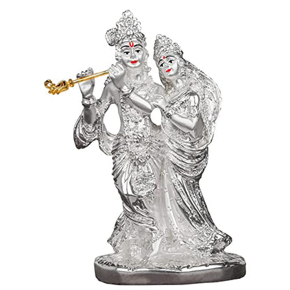 DIVINITI Elegant 999 Silver Plated Goddess Radha and Lord Krishna Statue For Devotion, Spiritual, and Love | Idol For Home Decor, Workshop (15.5x8.5x7.6 CM)