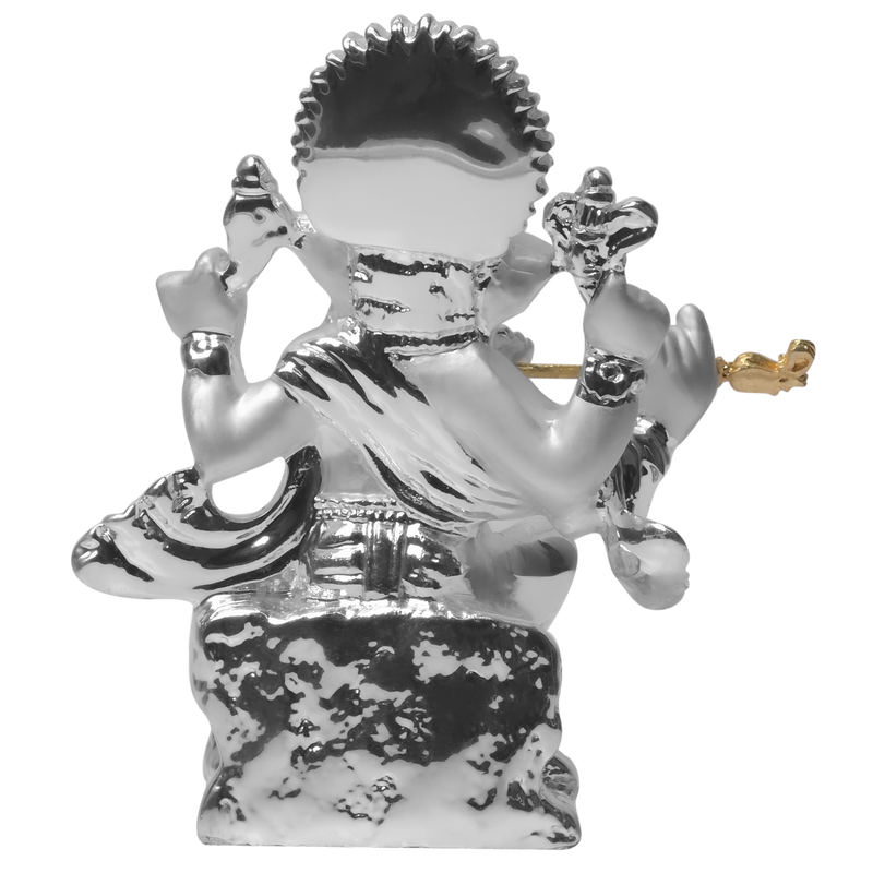 DIVINITI 999 Silver Plated Lord Ganesha With Flute Statue Idol For Home Decor Showpiece, Office, Prosperity, Luxury Gift  (3.4x8.5 CM)