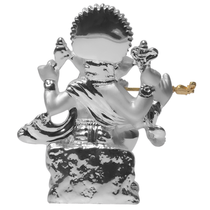 DIVINITI 999 Silver Plated Lord Ganesha With Flute Statue Idol For Home Decor Showpiece, Office, Prosperity, Luxury Gift  (3.4x8.5 CM)