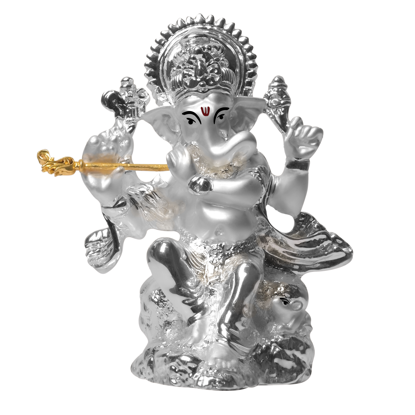 DIVINITI 999 Silver Plated Lord Ganesha With Flute Statue Idol For Home Decor Showpiece, Office, Prosperity, Luxury Gift  (3.4x8.5 CM)