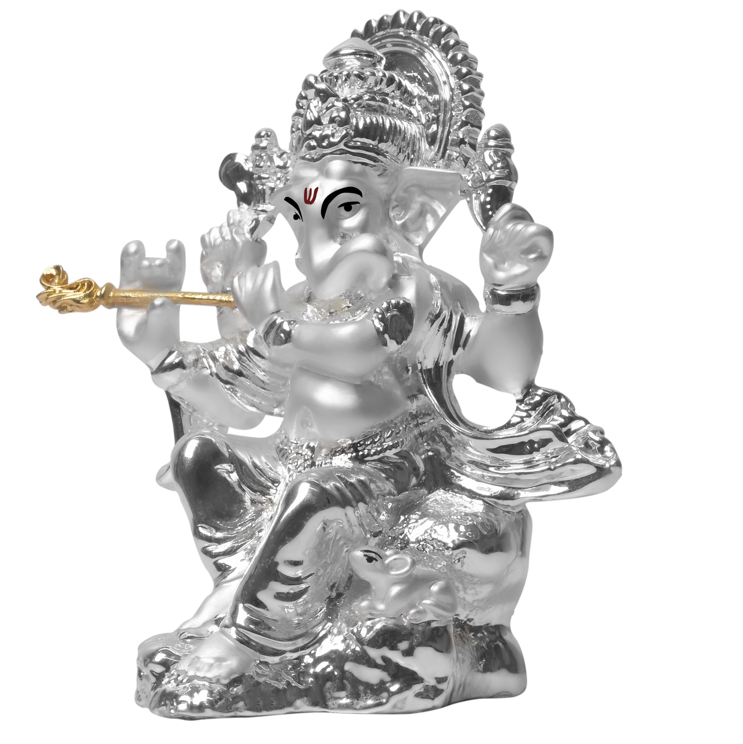 DIVINITI 999 Silver Plated Lord Ganesha With Flute Statue Idol For Home Decor Showpiece, Office, Prosperity, Luxury Gift  (3.4x8.5 CM)