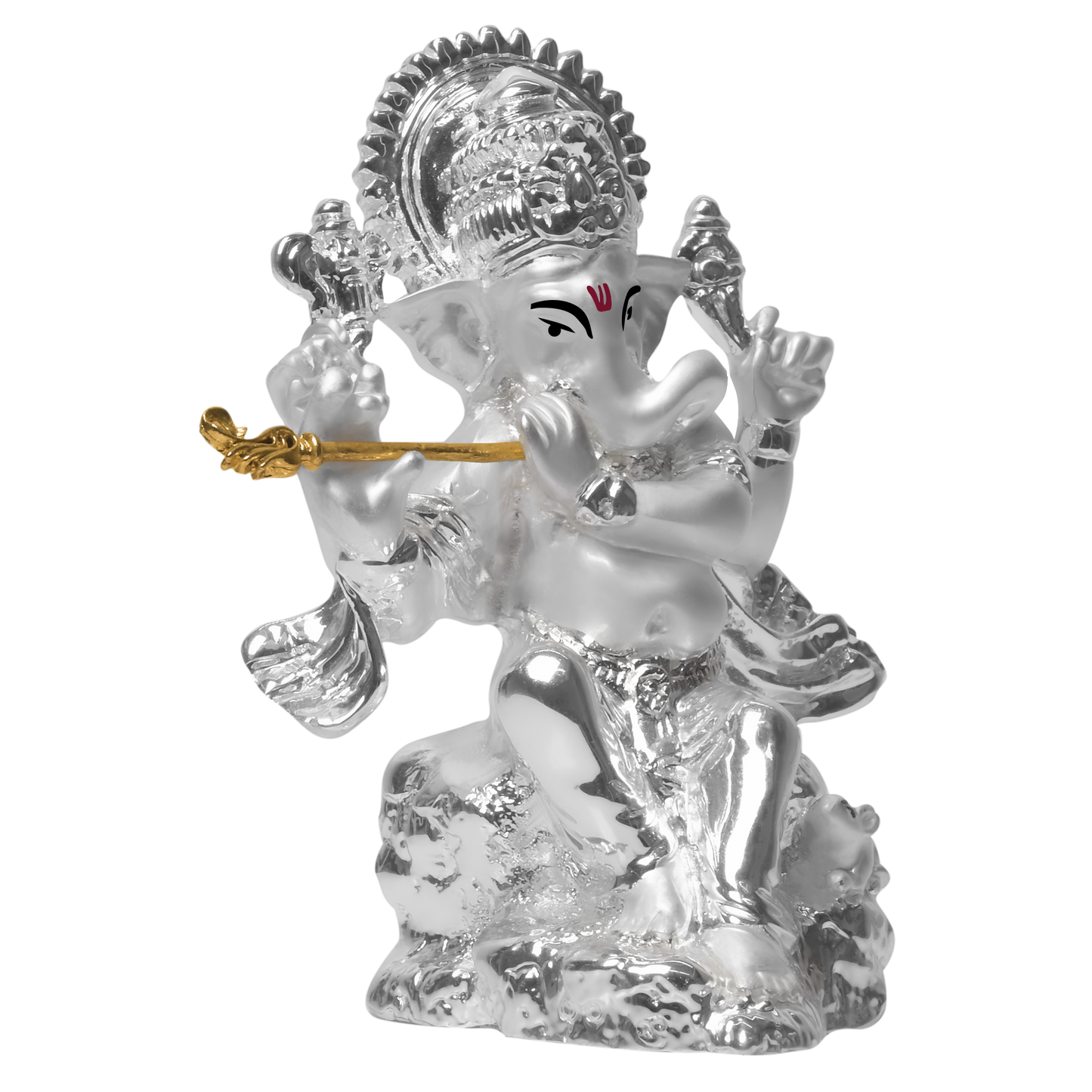 DIVINITI 999 Silver Plated Lord Ganesha With Flute Statue Idol For Home Decor Showpiece, Office, Prosperity, Luxury Gift  (3.4x8.5 CM)