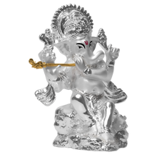 Load image into Gallery viewer, DIVINITI 999 Silver Plated Lord Ganesha With Flute Statue Idol For Home Decor Showpiece, Office, Prosperity, Luxury Gift  (3.4x8.5 CM)
