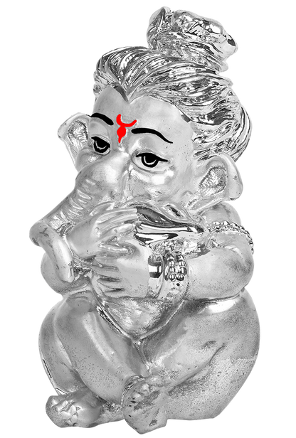 Diviniti Bal Ganesha Idol for Home Decor| 999 Silver Plated Sculpture of Bal Ganesha| Idol for Home, Office, Temple & Table Decoration| Religious Idol For Prayer, Gift