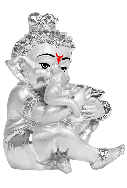 Diviniti Bal Ganesha Idol for Home Decor| 999 Silver Plated Sculpture of Bal Ganesha| Idol for Home, Office, Temple & Table Decoration| Religious Idol For Prayer, Gift