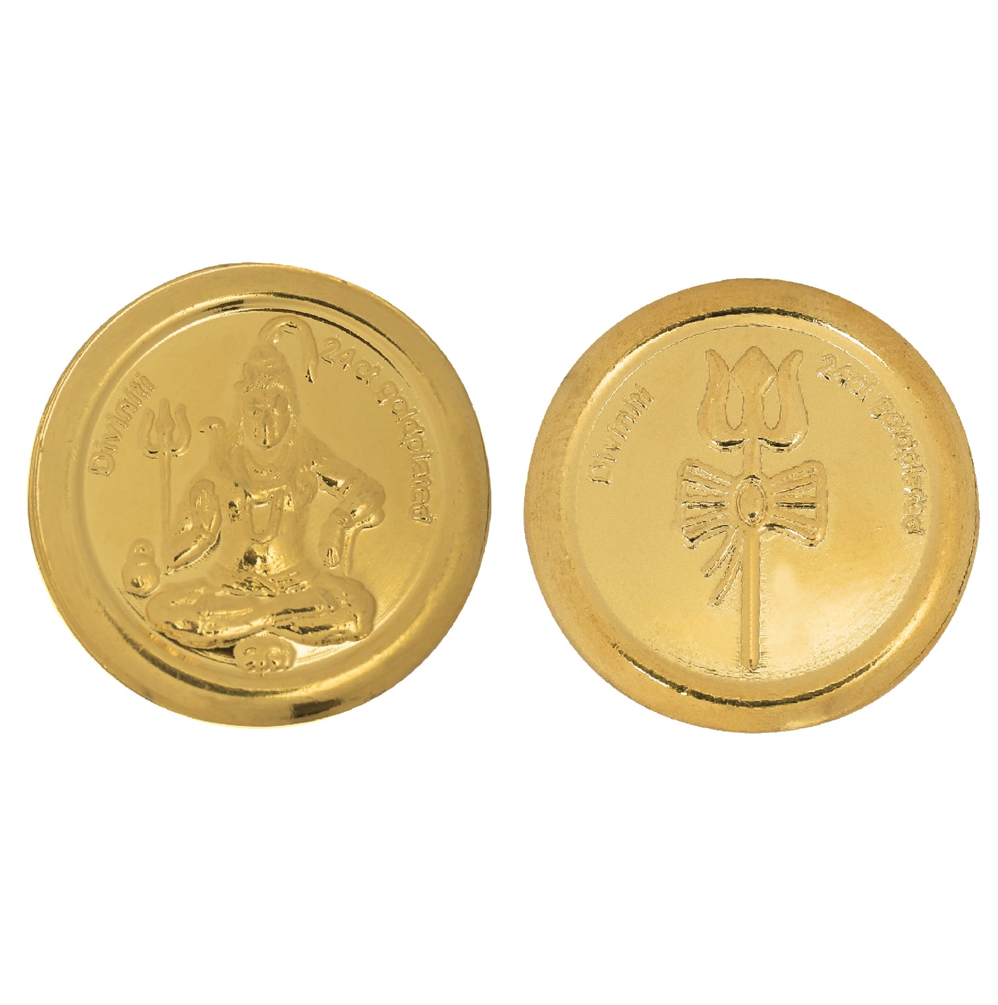 Diviniti 24K Gold Plated Lord Shiva & Trishul Damru Coin (18mm)